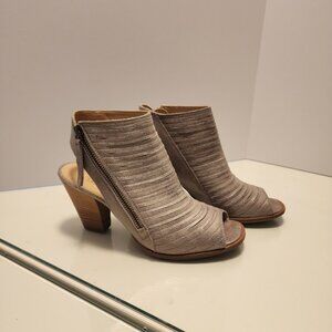 Paul Green Peep-Toe Tan and Gray Heeled Booties